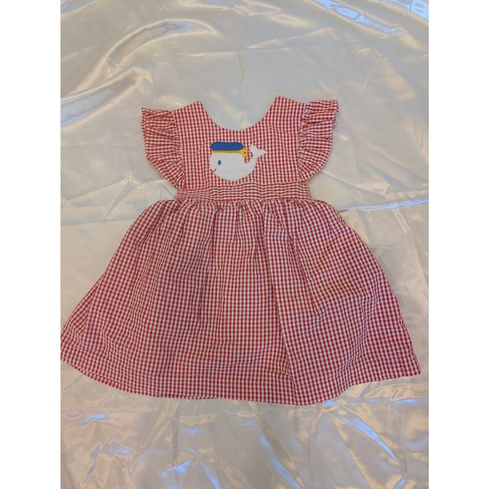 Vintage Samara Gingham Dress Flutter sleeves, tie-back waist w Whale Sz 6